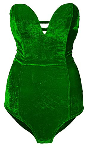 Choies Damen-Body aus Samt, trägerlos, Schnürung am Rücken, V-Ausschnitt, Korsett, Body, Kostüm für Halloween-Party, jadegrün, Large