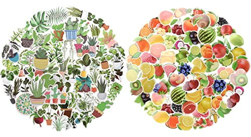 NATONDI Früchte & Blumen Sticker Set für Kinder & Erwachsene (100 Stück) - Coole & lustige Vinyl Sticker für Jungen & Mädchen - wasserfeste Aufkleber für Laptop, Notebook, Tagebuch, Journal & Brotbox