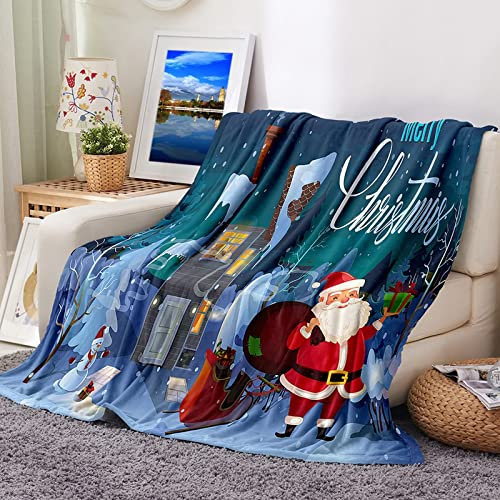 Coperta Pile Natalizia, Coperta Inter Flanella Rosso Babbo Natale con I Regali di Natale 80X120cm per Viaggiare, Campeggio
