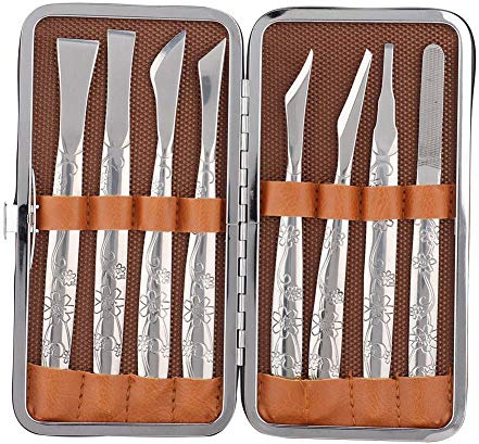 Watris Veiyi Herramienta de pedicura para mujeres y hombres, 8 piezas | Kit de eliminación de piel muerta de acero inoxidable, juego de cuchillos de pedicura, lima de pies y uñas
