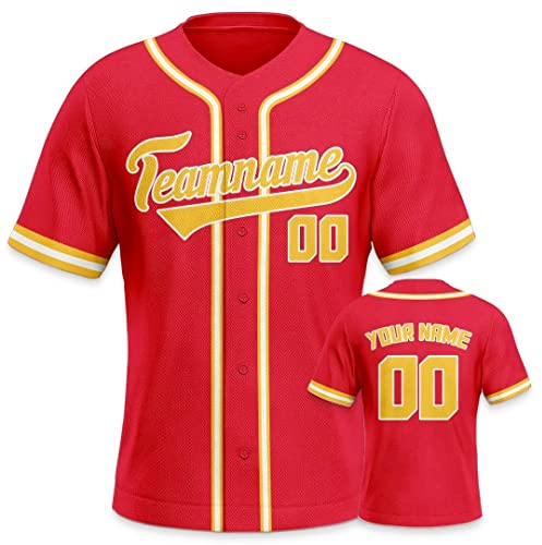 Personalisiertes Baseball Trikot 3D Stickerei/Druck Trikot Shirt mit Deinem Namen und Nummer Hip-Hop-Sportuniform für Herren Damen Kinder Fantrikot Rot