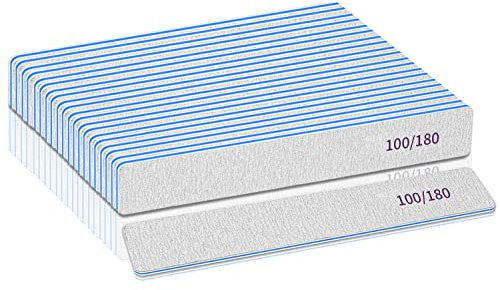 Nail files 100/180 Grit Nail Files 12pcs, Nail Files Professional Emery Boards Double Sided Nail Files, Nail Files for Acrylic Nail or Poly Nail Extension Gel Nail File Washable