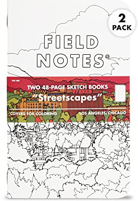 Field Notes: Streetscapes Edition Skizzenbuch, 2er-Pack, Version B – Los Angeles & Chicago, blanko, Papier Memobuch mit Einband zum Ausmalen – 11,9 x 19,1 cm