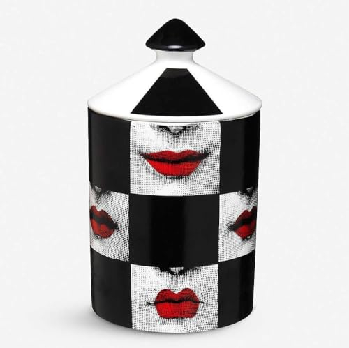 AlphaDesignLuxe Dekorativer Kerzenhalter, handgefertigt, Aromatherapie-Kerzenglas, italienisches Designer-Dekor, modische Tischvase, moderne Kunst, weibliches Gesicht, Augen, Lippen, Mittelstück (rote