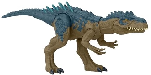 Mattel Jurassic World Kampfaction Allosaurus - Stampfattacke und Lebensechte Bewegungen und wilder Angriff, mit aufgerichtetem Hals, furchteinflößender Beißbewegung und Brüllen, HRX50