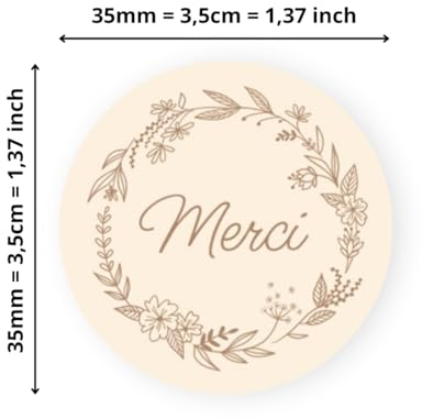 Avery - 140 Etiketten Danke rund selbstklebend – 35 mm – Recyclingpapier – Blumenkranz – 4 Bögen A4 Dankesaufkleber für Hochzeit, Handwerk und Partys