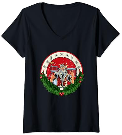 Weihnachtsmann Schlagzeuger | Trommelset | Frohe Weihnachten T-Shirt mit V-Ausschnitt