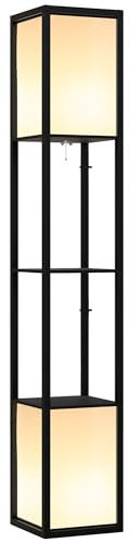 HOMCOM Floor Lamp with Shelves and Dual Light, Modern Corner Standing Lamp for Living Room, Bedroom, Bulb not Included, Black