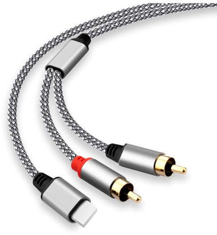 Câble RCA compatible avec i-Phone, iOS à l'adaptateur de Cordon audio RCA AUX, Adaptateur Splitter Y, 2 Câble Masculin pour Amplificateur, Théâtre, Haut-parleur, Contrôleur DJ, Voiture (2M)