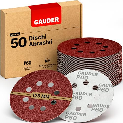 GAUDER Disques Abrasifs pour Ponceuse Excentrique Ø 125mm | 50 Disques de Ponçage Scratch | Disques à Poncer 8 Trous | Grain P60