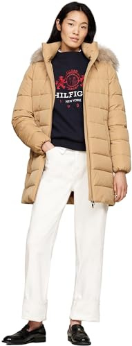 Tommy Hilfiger Damen Daunenmantel Heritage Down Tyra Coat With Fur mit Taschen, Grün (Classic Khaki), XS