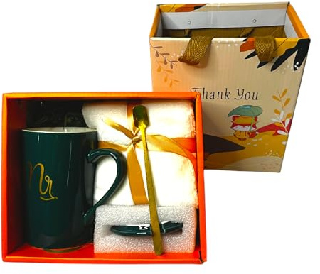 Mr Coffee Mug Gift Set with Soft Face Towel- Styled Ceramic Mr Mug with Lid, Spoon, Face Towel- Packed in a Gift Box Perfect for Him, Birthday,Weddings, Gifts and Return Gifts