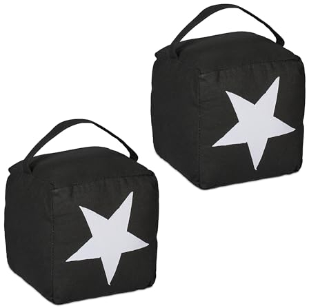 Relaxdays Türstopper Stern 2er Set, Stoff mit Sandfüllung, Türpuffer Boden, Deko Türsack, HBT: 18x15x15 cm, schwarz/weiß