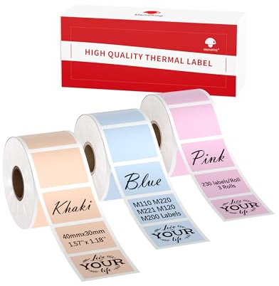 Farbetiketten Kompatibel mit Phomemo M110, M220, M221, M150, M250, M108, M100, M120, M200 und Memoking M260 Etikettendrucker, Khaki/Pink/Blau, 40mmx30mm (1.57 x 1.18), 230 Etiketten/Rollen, 3 Rollen