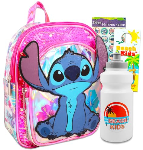 Disney Lilo and Stitch Mini Backpack for Girls - Bundle with 9 Mini Stitch Backpack with Sequins Plus Stickers, Water Bottle, More | Stitch Backpack Mini Set, Stitch Backpack, Stitch Mini Backpack,