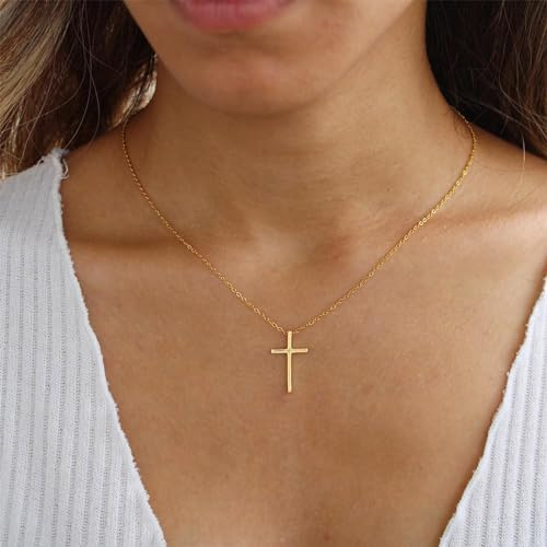 Mezrkuwr Kreuz-Halskette für Damen, 18 Karat echt vergoldete Kreuz-Halskette mit Schmuckkästchen, Kreuz-Halskette, Goldkette, Halsband-Halsketten-Set Schmuckgeschenke