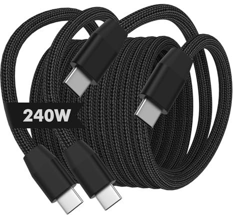 MoKo 2PZS 240W USB C a USB C Cable, 10ft/3M Cable Trenzado de Nylon, Cable de Carga Rápida Sincronización de Dato para iPhone 16/15/15 Pro/15 Plus/15Pro MAX, MacBook Pro 2020, Galaxy S24, Negro