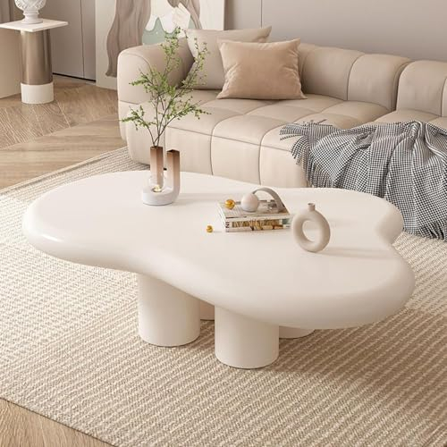 Wolken-Couchtisch, niedlicher, cremefarbener, moderner Wolken-Beistelltisch, unregelmäßiger 47-Zoll-Beistelltisch in der Mitte für Wohnzimmer, Schlafzimmer, Büro – freie Form mit 4 Beinen