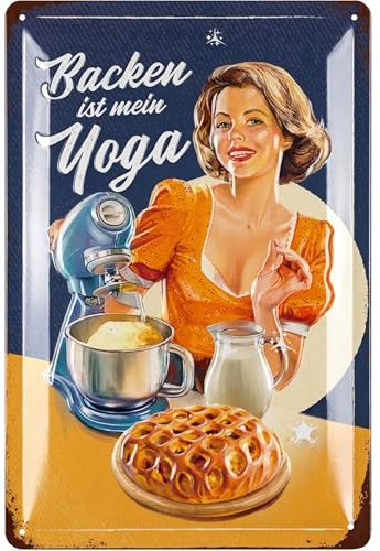 LANOLU Retro Blechschild - BACKEN IST MEIN YOGA - Backen Geschenk für Bäcker und Backfans, Blechschilder Küche, Küche Wanddeko, Geschenke für Hobbybäcker - 20x30cm