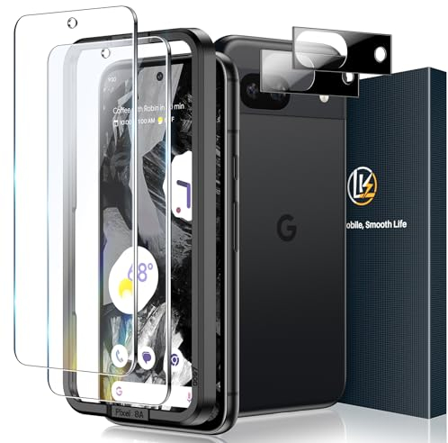 LK 2+2 Verre Trempé Google Pixel 8A, Contenir 2pcs Protection écran et 2pcs Caméra Arrière Protecteur,avec Cadre d'Installation, Anti-Rayure, Sans Bulles d'Air, 9H Dureté, Ultra Clair