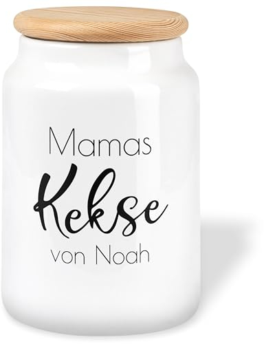 True Statements Keksdose personalisiert „WUNSCHNAMENs KEKSE“ – 650ml mit Holzdeckel Keramikdose Aufbewahrungsdose für Lieblingskekse Vorratsdose