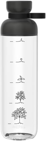 Mepal Trinkflasche mit Zeitmarkierungen - Motivations-Wasserflasche mit extra Trinkkomfort - Einzigartiger Größenangabe - BPA-frei & auslaufsicher - Grow the Tree - 900 ml - Nordic black