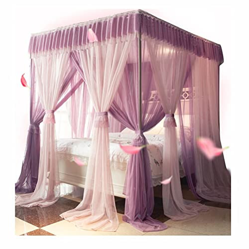 Moskitonetz für Doppelbett, Bettvorhang für Einzelbett und Doppelbett im Schlafzimmer, romantische Dekoration, mit Metallhalterung (Farbe: Braun, Größe: 150 x 200 cm) (Lila: 150 x 200 cm) (Lila: 180 x