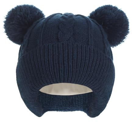 Creekstone Baby Beanie Hüte Kleinkind Bommelmütze, Warm, Weiche, mit Fleece Gefüttert, Kinder-Wintermütze für Baby, Mädchen, Jungen (DE/NL/SE/PL, Alter, 0 Monate, 6 Monate, Marineblau)