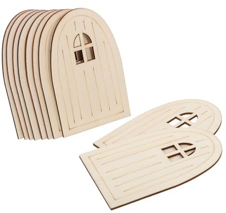 Lurrose 10pcs Wooden Mini Fairy Doors DIY Kit Unpainted Crafting Set for Garden Fairy House Accessories Outdoor Christmas Decoration