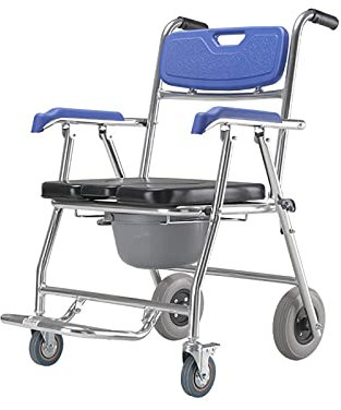 WOTZOV Commode Toilet Chair with Wheels, Lightweight Commode Folding Portable Toilet Chair for Elderly, Commode Shower Chair on Wheels with Footrest, Load Capacity 220 Lbs