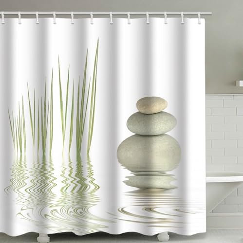 Whoiy Rideaux Douche Tissu Polyester Anti Moisissure 180 cm Hauteur, Rideaux de Douche Motif Zen Blanc Moderne Shower Curtain Lavable 150 x 180 cm