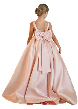 Robe de demoiselle d'honneur pour mariage, enfants, princesse, première communion, concours de beauté, robe de bal avec nœud, rose, 14 ans