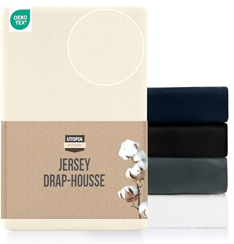 Utopia Bedding Jersey Spannbettlaken, Beige, 160 x 200 cm – 25 cm, Bettlaken Baumwollmischung, Zuschnitte für Dicke Matratzen