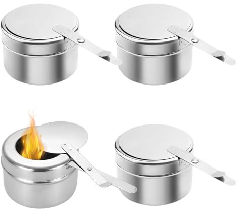 Ksvaye 4 Pezzi Fornello ad Alcool in Acciaio Inox Contenitore per pasta Combustibile Bruciatore ad Alcool Portatile Stufa Ad Alcool Mini Bruciatore per Fonduta Esterni Campeggio Buffet (Argento)