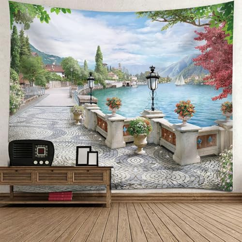 Beydodo Wandteppich 260x240, Wandvorhang Motiv Nordisch Landschaft Muster Wall Tapestry Wandbehang Kinderzimmer Wanddeko Schlafzimmer