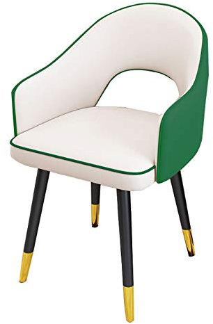 Silla lateral moderna de cuero resistente al agua con patas de acero al carbono para muebles de cocina y comedor (blanco y verde)
