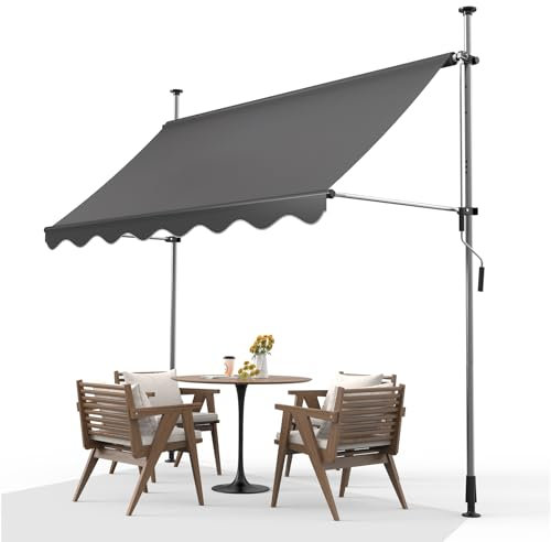 Store Banne Rétractable Terrasse 250x120cm, Store de Balcon-Hauteur Réglable Manuel, Auvent de Patio sans Perçage, Store Téléscopique Extérieur UV Résistant, Marquise de terrasse, Gris Foncé