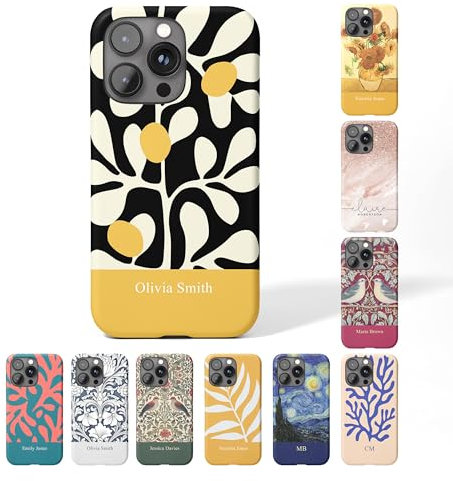Tirita Personalised Phone Case for iPhone 12 & 12 Pro – Hard Case or Cover With Custom Name or Initials – Cute Personalised Gift for Women or Girls [05. Matisse Floral Black and White]