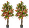 COSTWAY 100CM/150CM Artificial Croton Plant, Fake Croton Palm Tree with Colorful Variegated Leaves, Natural Wood Trunk and Nursery Pot, Realistic Greenery Potted Plant for Office Home (2, 150CM)