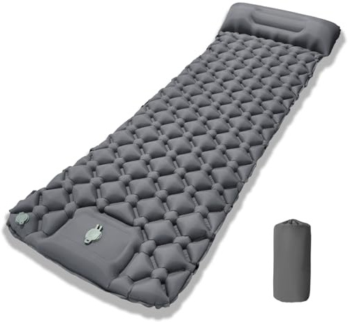 lomonmen Isomatte Camping Matratze,Isomatte Ultraleicht für Outdoor,Kleines Packmaß mit Fußpressepumpe und Kissen für Wandern,Strand,Reisen,Zelt,Hängematte
