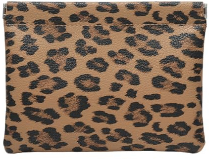 Ksriylm Trousse Maquillage Vintage Cuir PU Motif Léopard,Pochette Maquillage Portable sans Fermeture Éclair à Fermeture,Dame Voyage Mini Sac Cosmétique à la Étanche pour Ranger Les Cosmétiques,Marron