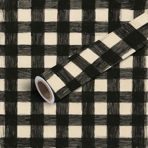 45x300 Peel and Stick Wallpaper Plain Black White Grey BW Gingham Scott Tartan Plaid Buffalo Check Contact Paper Self Adhesive Wallpaper Removable Wall Mural Wall Sticker for Bedroom Kitchen