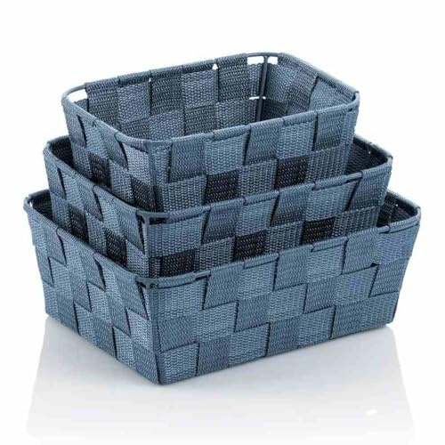KELA Aufbewahrungskorb ALVARO 3er-Set – Rauchblau, PP-Faserband, praktische Boxen für Bad, Küche oder Wohnzimmer