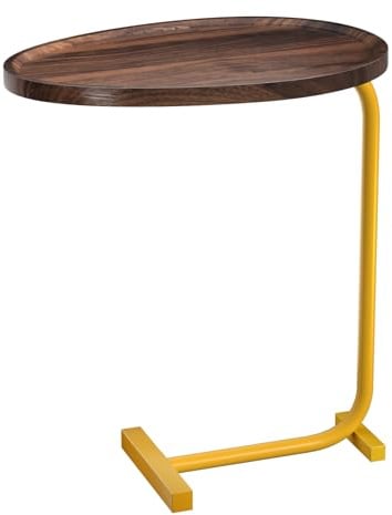 C Shaped End Table – C Table for Sofa Couch, Small Side Table That Slides Under, Sofa Side Table for Living Room Bedroom, Bedside Night Stand Wood Coffee Table 45×30×60cm