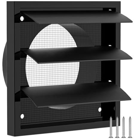 Hon&Guan Grille de ventilation verrouillable 100mm 140 mm x 140 mm avec lamelles mobiles, jalousie et protection contre les insectes, grille de finition ABS pour garage, salle de bain, cuisine, murs