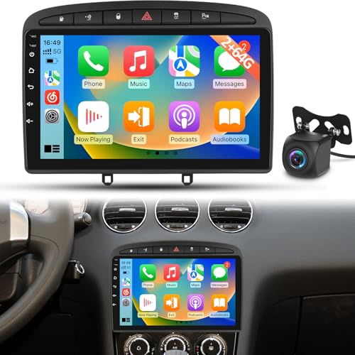 Autoradio Android per Peugeot 308 408 2007–2015, CarPlay Android Auto Wireless, Touch Screen 1080P, DSP GPS WiFi, 2+64G Plug & Play Upgrade Radio con Telecamera Posteriore