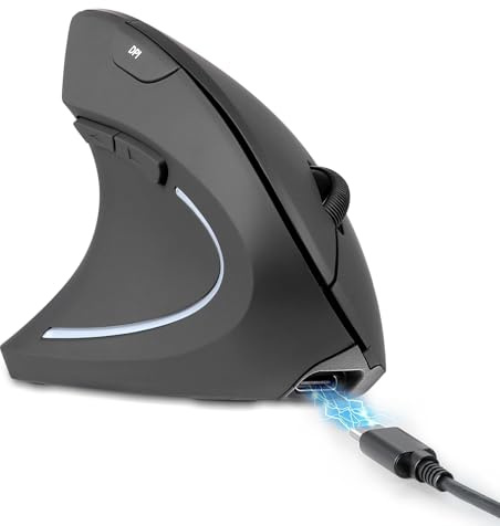 Perixx PERIMICE-713LR - Wireless Rechargeable Vertical Mouse for Left Handed Users - Dual Charging Function (Cable & Wireless) - 6 Buttons - Left Handed Design