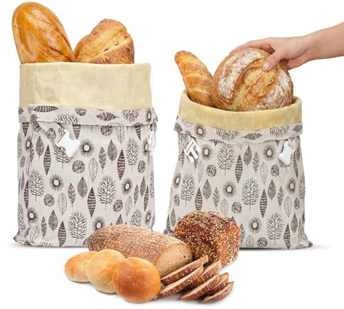 Confezione da 2 Sacchetti per il pane di cera d'api, 43×33 cm | sacchetti di cotone rivestiti in cera d'api naturale, Borsa in cotone per conservare pane fatto in casa e prodotti da forno