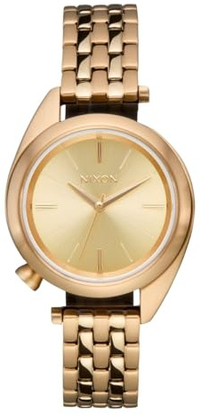 Nixon Eddy Damen Armbanduhr Gold, Quarz Analog Uhr mit Edelstahlgehäuse 38 x 29 mm und Edelstahlarmband, 10 bar wasserdicht, A1459-511-00