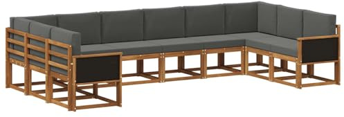 vidaXL Outdoor-Sofagarnitur 10 pcs Natur und Anthrazit, Gartenliege, modernes Lounge Set, wetterbeständige Möbel, perfekte Sitzgruppe für den Außenbereich